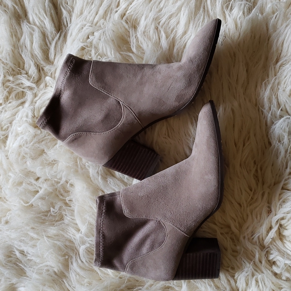 Women's Taupe Suede Ankle Boots - Stylish Block Heel